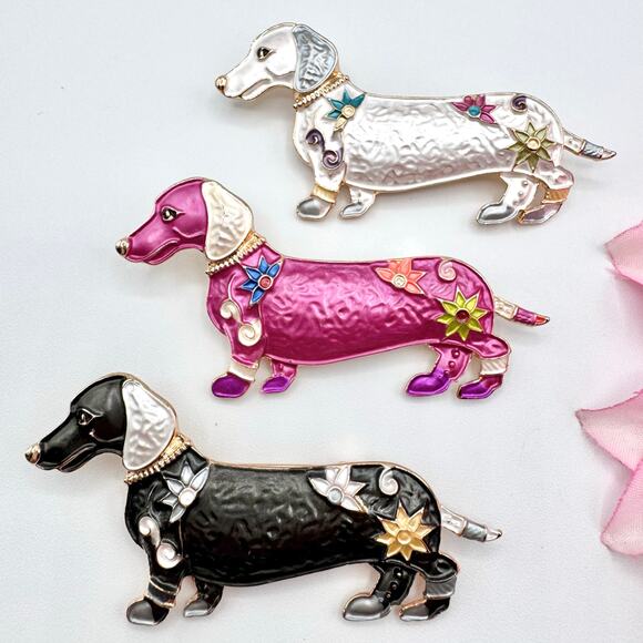 Dachshund Pin Set Of 3 Doxie Wiener Dog Sausage Dog Dackel Enamel On Metal Cute - Picture 1 of 12